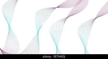 Abstract background with delicate wavy lines in soft purple and cyan hues forming graceful curves white canvas modern ethereal and flowing beauty. Stock Vector