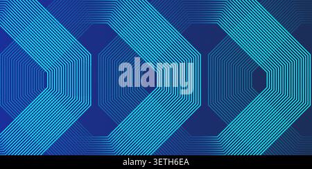 Futuristic cyan line art pattern on dark blue gradient background. Modern digital motion graphics with sharp angles. Minimalist corporate tech aesthet Stock Vector