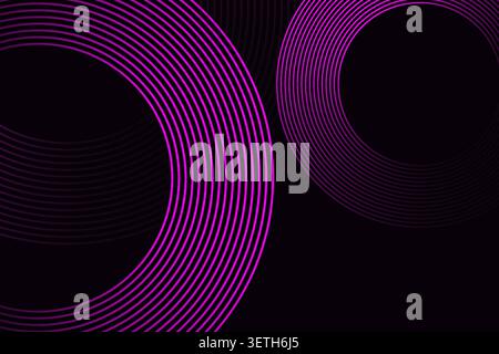 Abstract dark background with elegant purple lines creating concentric circles. Dynamic design features flowing patterns and a modern, digital aesthet Stock Vector