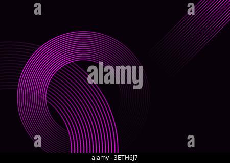 Dynamic dark background with bold purple lines creating an expansive arch. Abstract elements and a sense of movement define this modern, energetic des Stock Vector