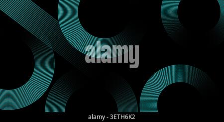 Dynamic abstract design featuring intersecting geometric shapes in cyan on a black backdrop. Clean lines and subtle gradients create an energetic, con Stock Vector