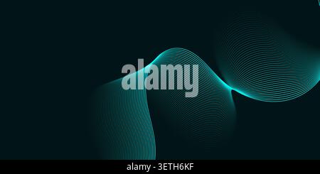 Minimalist digital design focuses on single complex wave structure with fine line detailing. Cool teal colors blend into dark void. Artistic represent Stock Vector