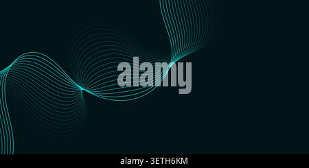 Two abstract flowing waves of glowing turquoise lines set against a dark background. Elegant, modern, and dynamic composition for digital art and desi Stock Vector