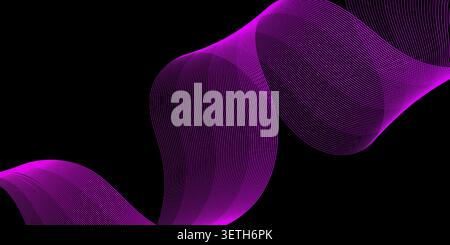 Abstract flowing wave lines with a vibrant purple gradient create dynamic background, ideal for technology, science, and digital art projects, featuri Stock Vector
