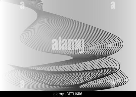 Intricate linear pattern featuring multiple wavy bands and geometric intersections. High contrast monochrome graphic design suitable for engineering c Stock Vector