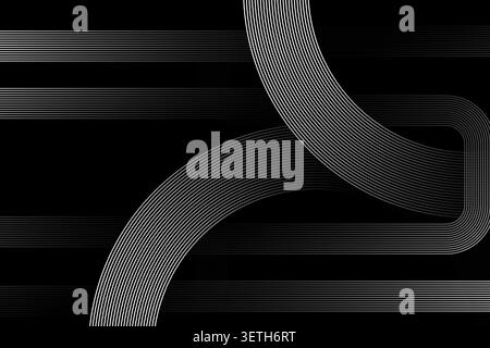 Elegant blue line waves cascading across purple gradient background creating sense of depth and fluidity for modern website headers and creative digit Stock Vector