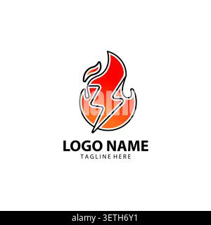 Dynamic graphic design featuring lightning and flames in shades of red and orange. Stock Vector