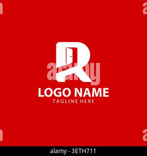 letter R with door logo design vector illustration template Stock Vector
