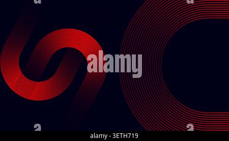 Sleek composition showcasing red multi line hexagonal shapes, dark minimalist backdrop, contemporary high tech aesthetics, glowing crimson strokes for Stock Vector