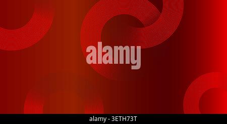 Red gradient background, modern geometric abstract pattern. Dynamic minimal design, wavy lines, circle shapes. Graphic motion, digital art, technology Stock Vector