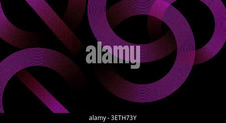 Abstract background featuring rotating geometric shapes and glowing purple lines that form a modern digital pattern, creating an engaging visual exper Stock Vector