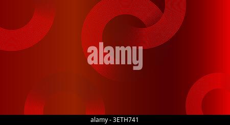 Red gradient background, modern geometric abstract pattern. Dynamic minimal design, wavy lines, circle shapes. Graphic motion, digital art, technology Stock Vector