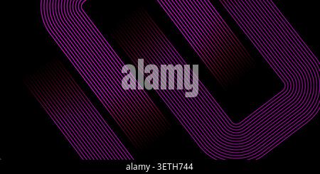 Abstract background features parallel purple gradient lines arranging into dynamic rectangular patterns on a dark backdrop, creating a modern and futu Stock Vector