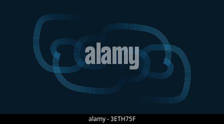 Minimalist navy blue backdrop featuring dynamic glowing curved line patterns forming orbital paths and geometric intersections perfect for corporate p Stock Vector