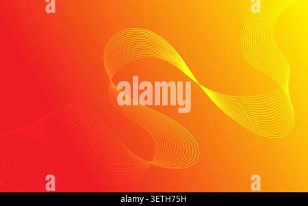 Abstract and dynamic background features flowing yellow and orange wave lines, creating a vibrant visual. Gradient from bright red to sunny yellow add Stock Vector