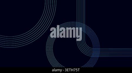 Abstract dark background with repeated cyan interlocking circles. Seamless pattern creates a modern visual effect. Dynamic design for technology or bu Stock Vector