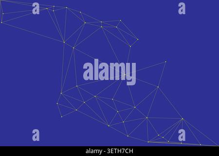 Digital illustration of abstract network connection points and lines. Geometric shapes on blue background. Represents technology and communication con Stock Vector