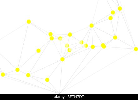 Abstract technology network, yellow nodes linked by thin lines, digital connections, communication concept, scientific data, web design Stock Vector