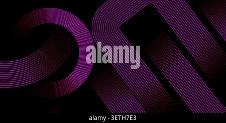 Dynamic glowing purple gradient lines form flowing geometric patterns and curves against a dark background, creating a modern and energetic visual eff Stock Vector