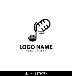 Music podcast logo design with microphone and musical notes Stock Vector