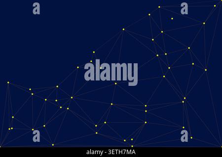 Dark blue digital art featuring a network of yellow constellation points and connecting lines. Abstract geometric pattern for technology or science th Stock Vector