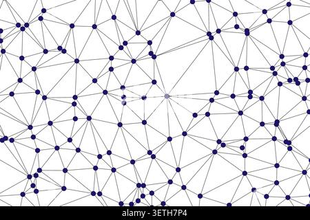 Abstract low poly design with blue dots and lines creating a dense polygonal network on a white background, symbolizing modern technology, communicati Stock Vector
