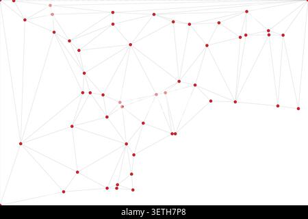 Intricate web of red circles and connecting lines on a plain background. Symbolic representation of cloud computing and decentralized network structur Stock Vector
