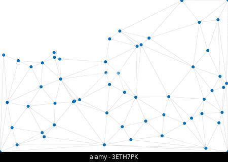 Bright blue connectivity design featuring a constellation of dots and connecting lines. Technical visualization of decentralized networks, server arch Stock Vector