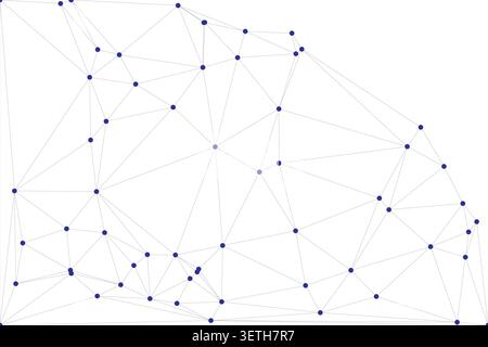 Abstract low poly connection background features geometric wireframe with dark blue nodes. Triangular mesh pattern illustrates digital network or tech Stock Vector