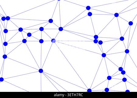 Abstract blue network background. Connecting nodes and lines, digital visualization of interconnected elements. Triangulated abstract design. Stock Vector