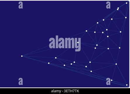 Dramatic dark aesthetic featuring luminous white points and intricate network of blue lines. High contrast digital illustration representing space con Stock Vector