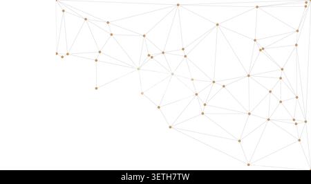 Abstract low poly connection background features geometric wireframe with golden nodes. Triangular mesh pattern illustrates digital network or technol Stock Vector
