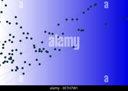 Digital landscape illustration showing black nodes and lines transitioning across purple blue gradient. Modern technology concept for cloud computing Stock Vector