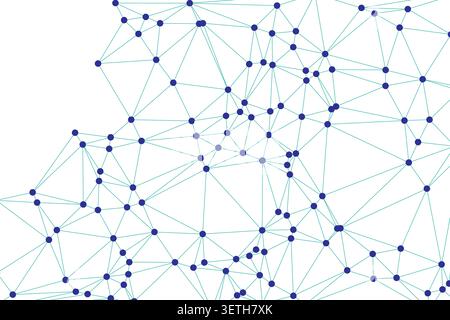 Abstract geometric network with blue dots and turquoise lines. Modern technology background showcasing connectivity and data flow. Stock Vector