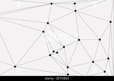 Clean geometric pattern of interconnected black dots and lines. Digital network illustration. Minimalist abstract background with connection points an Stock Vector