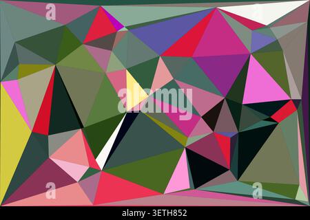 Abstract low polygon art background showcases geometric triangular shapes with a bold and vivid color palette, creating an eye-catching illustration. Stock Vector