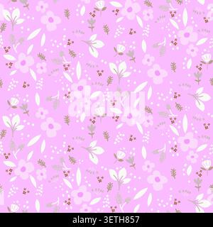 Flower pink rural pattern soft pastel background with meadow flowers. Farmhouse neutral backdrop Stock Vector
