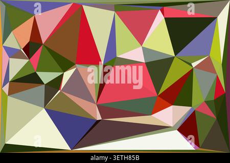 Dynamic low poly composition featuring red blue green and yellow polygons arranged in complex crystalline structures for graphic design wallpaper back Stock Vector