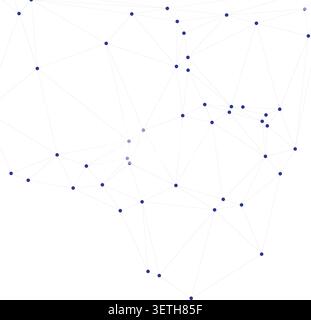 Abstract geometric pattern featuring a network of blue dots and connecting lines on a white background, illustrating technology and data flow. Stock Vector