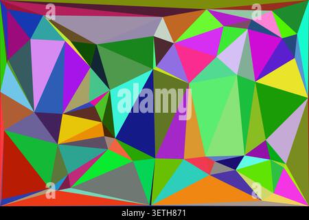 Intricate abstract geometric mosaic, multitude of bright triangles and polygons, complex colorful pattern, modern creative background, digital art Stock Vector