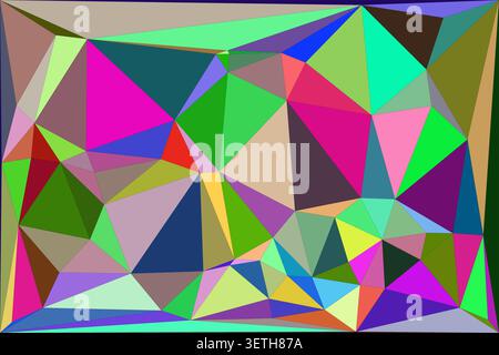 Vibrant abstract geometric mosaic pattern background. Modern polygonal art. Randomly arranged colorful triangles and polygons create a dynamic, colorf Stock Vector