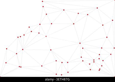 Abstract illustration of a digital web featuring vibrant red dots linked by subtle lines, creating intricate polygonal pattern, perfect for technology Stock Vector