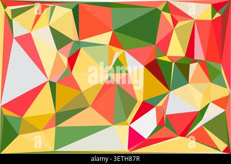 Vibrant abstract geometric background features an array of colorful triangles. Modern digital artwork showcases a low-poly design with shades of red, Stock Vector