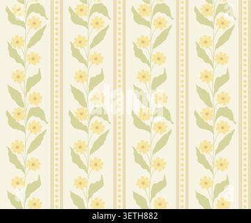 Bouquet of flowers with yellow petals, simple flat pattern. Vector illustration. Geometric floral seamless pattern with stripes, isolated on a white b Stock Vector