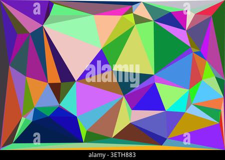 Creative geometric composition showcasing multi colored angular shapes in purple orange green and blue. Digital artwork suitable for technological bra Stock Vector