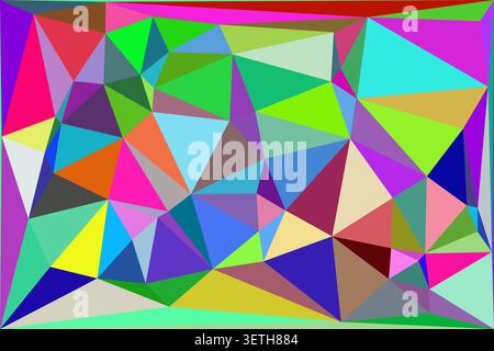 Brightly colored abstract background featuring a dynamic arrangement of triangles and polygons, creating a complex and visually engaging low poly art Stock Vector