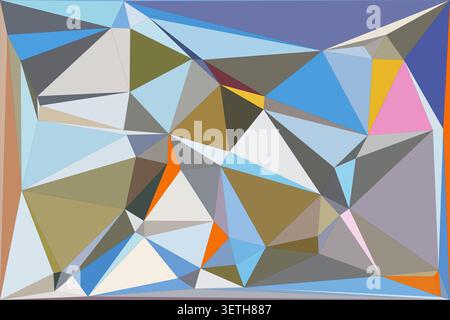 Eclectic abstract geometric mosaic pattern background. Modern polygonal art. Randomly arranged diverse colored triangles and polygons create a complex Stock Vector