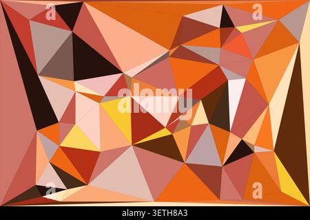 Warm-toned abstract geometric background, array of low poly triangles, shades of orange and brown creating cozy and inviting visual texture, modern an Stock Vector