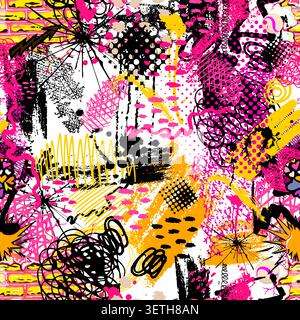Abstract seamless background with blots and spots. Hand drawn. Not AI, vector illustration. Stock Vector