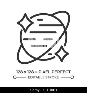 Planet with ring pixel perfect line icon Stock Vector